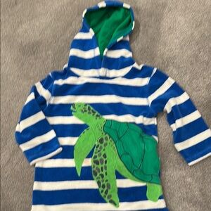 Boden Blue and White Striped Turtle Hoodie Sweatshirt